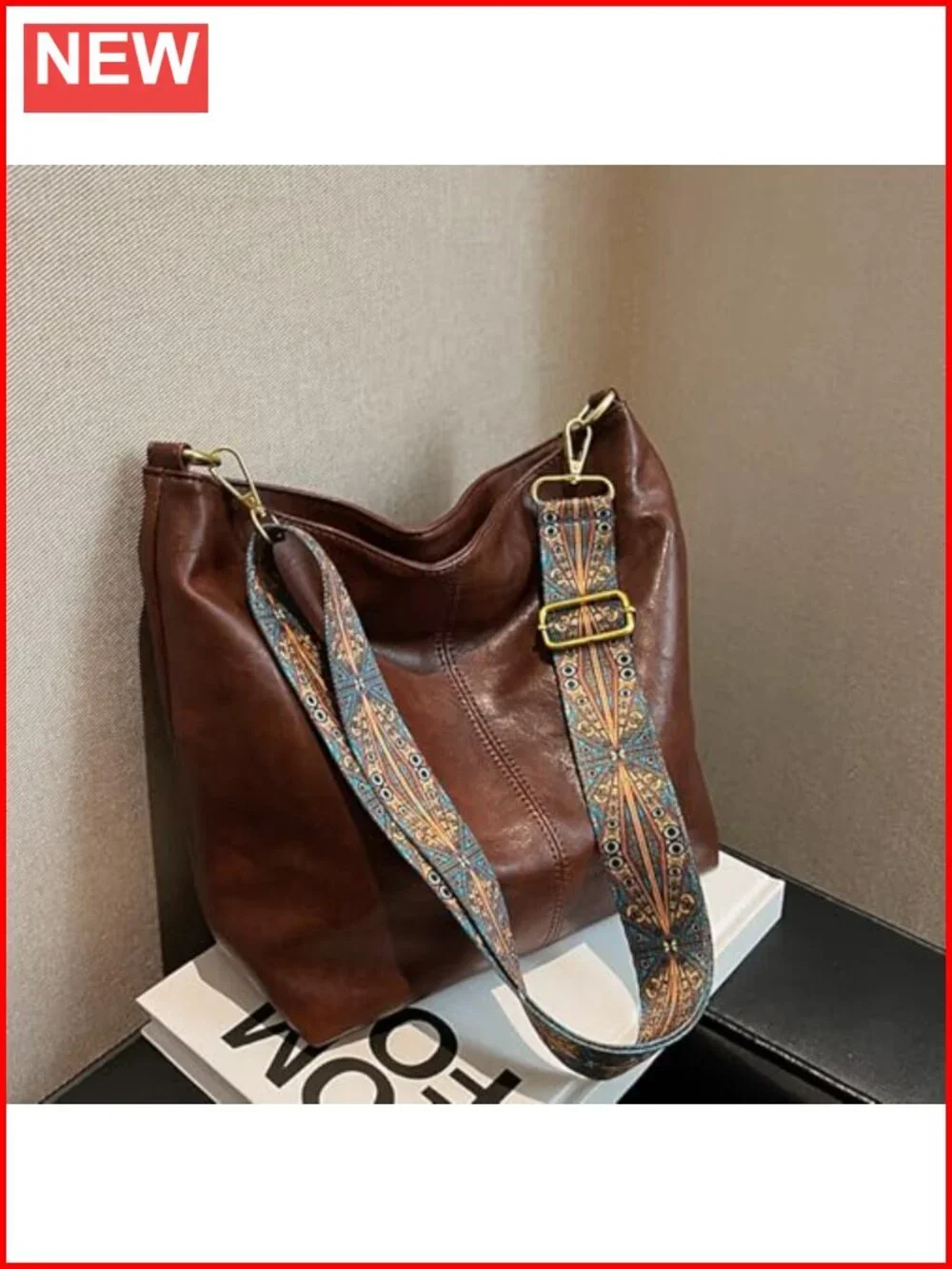 Vegan Leather Hobo Crossbody Bag with Adjustable Guitar Strap